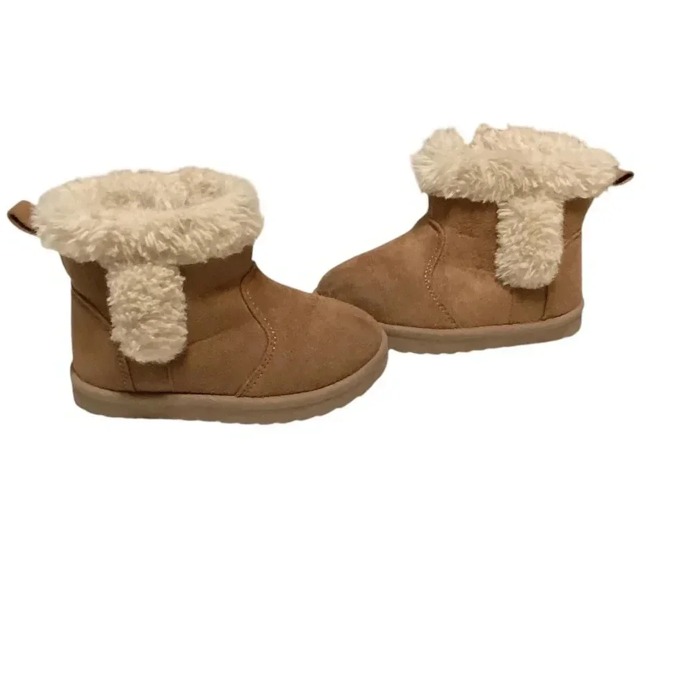 Wonder Nation Boots Ankle Faux Fur Faux Suede Warm Cozy Children SZ 5 Tan